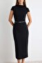 Siyah Bodycon/Vücuda Oturan Dik Yaka Ay Kol Midi Krep Örme Elbise TWOAW27EL00143 - 3