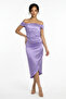 Women's Madonna Collar Draped Asymmetrical Satin Short Dress - 3
