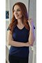 Women's Dark Navy Blue V-Neck Short Sleeve Body T-Shirt Blouse - 2