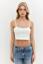 Square Neck Thin Strap Basic Crop Top - 3