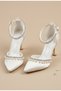 Stone Embellished 7cm Wedding Dress Wedding Evening Dress Shoes with Pearls - 2