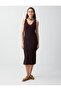 Acı Kahve Slim Fit V-Neck Sleeveless Midi Knitted Dress