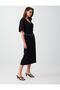 Black Relaxed Fit Three Quarter Sleeve V-Neck Knitted Midi Dress - 3