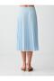 Sky Blue High Waist Relaxed Fit Pleated Mesh Midi Skirt - 7