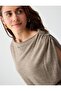 Beige Melange Boat Neck Gathered Off-Shoulder Knit Midi Dress - 4