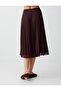 Brown High Waist Pleated Relaxed Fit Midi Skirt - 5