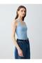 Blue U Neck Slim Fit Sleeveless Knitted Tank Top - 4