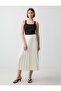 Ecru Regular Waist Elastic Waist Pleated Knitted Midi Skirt