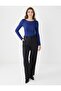 Cobalt Blue Slim Fit Boat Neck Knitted Blouse - 2