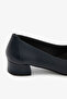 Navy Blue Genuine Leather Low Heeled Women's Shoes - 5