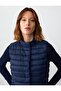 Navy Blue Zippered Sleeveless Puffer Vest with Snap Detail - 5