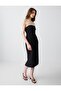 Black 100% Linen Slim Fit Open Neck Strapless Midi Dress - 4