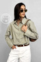 Pure Cotton Stand Collar Striped Shirt Sage Green - 2