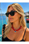 Red Basement Glass Beaded Porcelain Eye Shaped Evil Eye Beaded Necklace - 2
