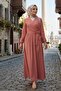 Tie-Up Blouse Skirt Double Set 1465 - Salmon - 3
