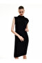 Belt Detailed Stand Collar Midi Length Sleeveless Dress - 2