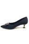 Feles Satin Square Buckle Detailed Short Heeled Stiletto Women's Shoes Black - 4