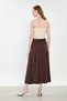 Women's Belted Pleated Long Skirt - Bitter Brown - 5