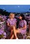 Purple Color Heart Pattern Milan Spring Fabric Shirt Collar Buttoned Women's Pajama Set - 4
