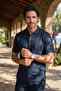 Men's Polo Collar Short Sleeve Classic Fit Buttoned Pocket Combed Cotton Navy Blue T-Shirt Classic Fit - 5302