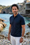 Men's Polo Collar Corn Cotton Short Sleeve Buttoned Embossed Detailed Kagi Navy Blue T-Shirt - 5311