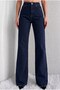 Women's Dark Navy Blue High Waist Wide Leg Jean Trousers - 5