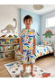 Boys Cotton Bus Car Dinosaurs Patterned White Short Sleeve Shorts Summer Pajamas Set