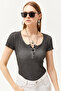 Women's Washed Anthracite Camisole Blouse with Snap Fasteners BLZ-19000171 - 3