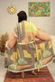 Muslin Kimono 100% Cotton Cactus Patterned Jacquard Bathrobe Kaftan Dressing Gown Neon Green
