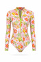 Women's Hijab Full Covered Long Sleeve Zippered Lycra Floral Patterned Swimmer Surfing Swimsuit (Capless) - 5