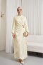 Buckle Detailed Double Layered Asymmetrical Sleeve Satin Evening Dress -Ecru - 4