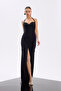 Black Halter Neck Lace Evening Dress - 5