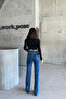 Women's Stretchy Wide Leg Palazzo Dark Blue Jeans - 6
