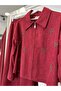 Shoulder Pad Tex Suede Skirt Suit with Stones - Bordo - 46 - 5