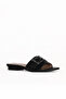 Black Leather Women's Low Heel Slippers 33Wt9367 - 3