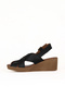Black Leather Women's Wedge Heeled Sandals 01We3906 - 3