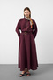 Plum women's tencel fabric skirt with belt detail, flowy textured jacket and skirt set - 3