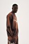 Men's Printed and Washed Oversize T-Shirt Dark Brown - 4
