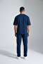 Men's Navy Blue Short Sleeve Oversize Combed Cotton Tracksuit Set - 2