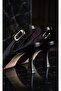 Women's black matte pointed-toe ankle-strap heels - 5