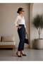 Women's Narrow Leg Belted Seasonal Fabric Trousers Navy Blue - 2