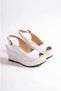 Juliet; Women's White, 9 cm Heeled, Open Toe and Back, Wedge Heel Shoes - 4