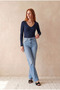 Women's Regular Fit Wide Collar Viscose / Elastane Long Sleeve Navy Blue Lace Detailed and Strap T-Shirt Monica - 2