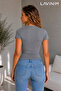 Gray Cotton Basic T-Shirt with Zero Collar - 2