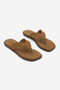 Women's Thick-Strapped Flip-Flops with Flat Sole, Daily Slippers, Gelon Tan Suede - 5