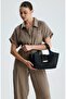 Black Lock Detailed Soft Textured Multi-Compartment Women's Hand and Crossbody Shoulder Bag - 2