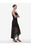 Asymmetrical Neckline, Sleeveless, Stone Detailed Long Evening Dress, Tulle Dress