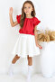 Girl's Rebecca Red Blouse Cream Flared Skirt Bottom Top Set October 29 Show Set - 3