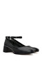Women's Black Ankle Buckle Thick Short Heeled Leather Shoes 26Pfd410118 - 2