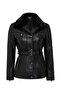 Edith Women's Black Collar Fur Leather Coat 25Wge56161M